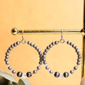 Smoketown Iridescent Bead and Silver Pearl Earrings